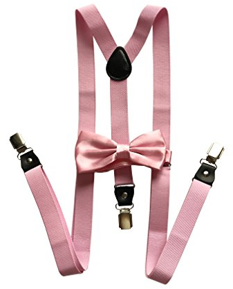 Herren Hosenträger Fliege Set-Y Form mit 3 starken Clips Fashion Garters Gürtel Hosenträger und Fliege (Rosa)