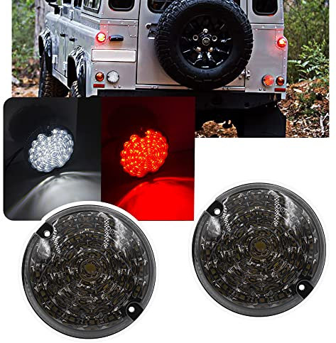 NSLUMO 2 luces LED redondas mejoradas para niebla y marcha atrás compatibles con L/y R/over Defender luz trasera antiniebla (95 mm ahumado)