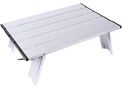 HI SUYI Mini-niedriger Camping-Tisch Rollen tragbare Aluminium-Tischplatte für Picknick-Reisen und Strand-Sand-Silber