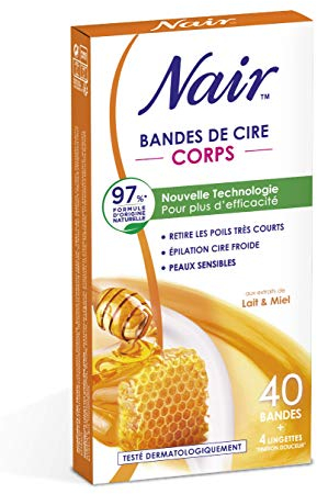 NAIR - Strisce di cera fredda per corpo con estratti di latte e miele, 97% di origine naturale, 40 strisce + 4 salviettine finitura liscia