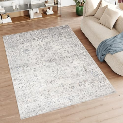 TAPISO Feyruz Teppich Kurzflor Creme Blau Grau Honig Klassisch Orientalisch Vintage Ornamental Wohnzimmer Schlafzimmer ÖKO-TEX 240 x 330 cm