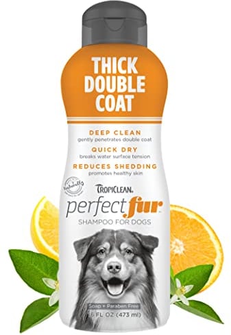 Tropiclean PerfectFur Thick Double Coat Shampoo for Dogs, 16oz - Made in USA - Unique Breed Specific Shed Control Formula for Breeds Like Australian Sheperds - Naturally Derived