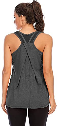 Nekosi Damen Yoga Tanktops Ärmelloses Sportshirt Kleidung Mesh Zurück Fitness Laufen Shirt Sport Oberteile Grau Groß