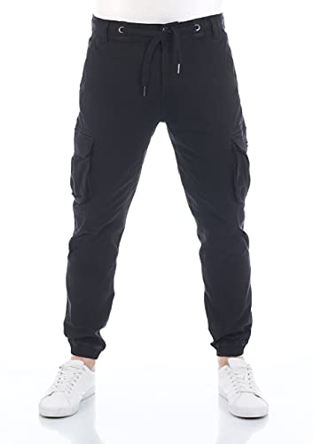 riverso Cargohose Herren Stretch RIVHanno Slim Fit Cargo Hose Taschen Schwarz w36, Größe:W 36, Farbvariante:Black (24000)