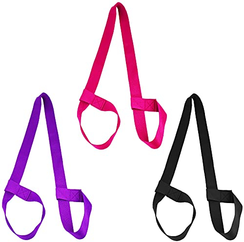 HTBAKOI Porta Tappetino Yoga Tracolla Cinghia Tappetino Borsa Yoga in Cotone, Cinghia Cintura Yoga per Custodia Tappetino Yoga Regolabile, Confezione da 3, Viola, Nero, Rosa