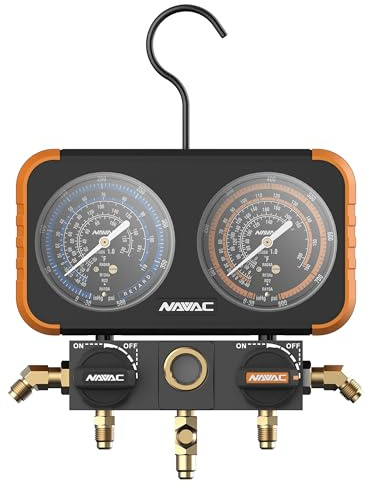 NAVAC N2A4 grenrörsmätare | Klass 1.0 noggrannhet | Stöttålig HVAC-mätare | Aluminiumkropp och gummiskydd | Lättläst analog display | Fällkrok | 1 års garanti