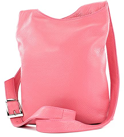 modamoda de T221 Damen Leder Umhängetasche Schultertasche Medium handmade in Italy, Farbe:Bubble Gum