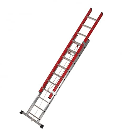 VITO Elektriker Leiter Electra Profi Alu-Glasfaser-Schiebeleiter, 5,03 m, 2x10 Sprossen max. 150 kg, GFK-Mischbau, rutschfeste Stufen-Leiterschuhen, EGFK-Leiter Kunststoffleiter Glasfaserleiter 1000V