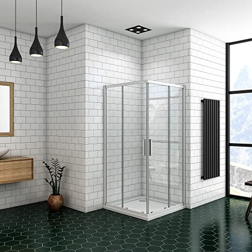 Ducha Casa 90x90x185cm Mampara de ducha angular corredera cuatro hojas(dos movibles y dos fijas), 5mm cristal templado antical, marco de aluminio mate