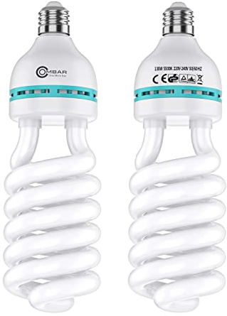 OMBAR - Bombilla de estudio fotográfico, 2 x 135 W, E27 5500 K, luz de día, luz blanca