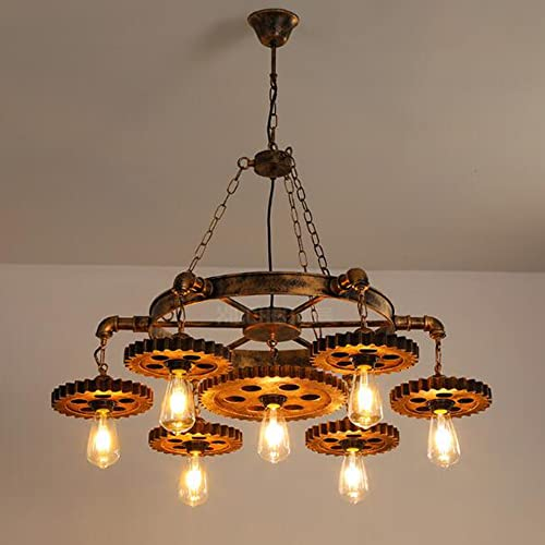 Industrial Pendelleuchte Gear Kronleuchter Metalllampe E27 Pendellampe Vintage Zahnrad Hängeleuchte Retro Höhenverstellbar Esstischlampe Wohzimmer Küche Büro Bar Hängelampe 7 Flammige Beleuchtung