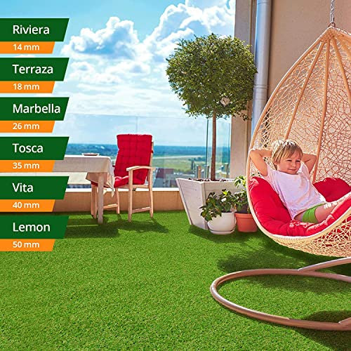 KARAT Gazon artificiel - hauteurs de 14 à 50 mm - perméable aux UV, sans substances nocives - pour le jardin, la terrasse, la décoration (Tosca - 35 mm, 200x200 cm)