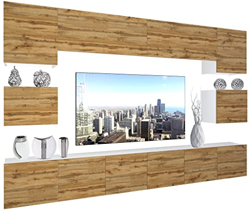 BELINI Wohnwand Wohnzimmer-Set Vollausstattung Moderne Schrankwand mit LED-Beleuchtung Anbauwand TV-Schrank Wotan-Eiche