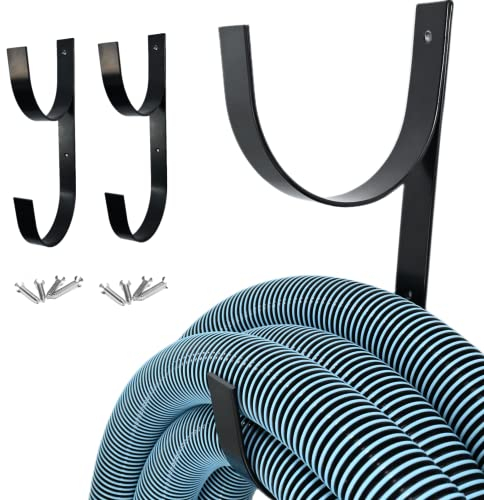 2 Stück Set breite Pool Stange Kleiderbügel Heavy Duty Black Aluminium Holder with Screws Pool Hose Hangers Perfect Hooks for Swimming Pool Telescopic Poles Vacuum Hose Skimmer Nets Brushes Garden