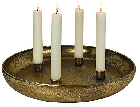 Kerzentablett Adventskranz Metall Gold Kerzenhalter Rund Antik-Stil 38cm