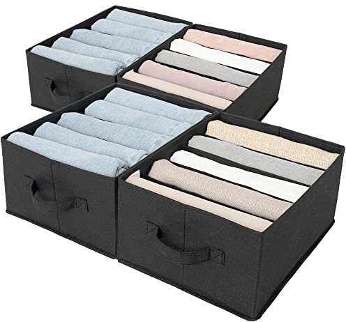 GRANNY SAYS Wardrobe Clothes Organisers, Pack of 4 Tshirt Jean Storage Organisers for Drawers & Closet, Black Boxes
