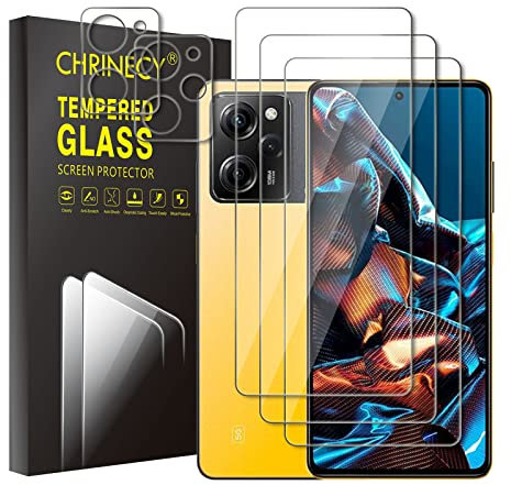 CHRINECY [3+2] 3 Piezas Protector de Pantalla para Xiaomi Poco X5 Pro con 2 Piezas Protector de Lente de Cámara,Cristal Vidrio Templado,9H Dureza,Anti-Arañazos,Alta Definición,Transparente