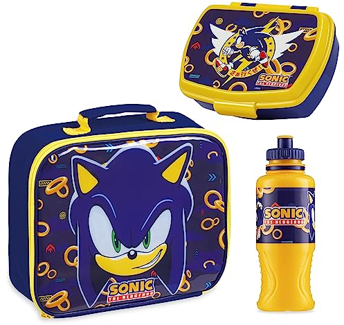 SONIC THE HEDGEHOG Lunch Box Enfant Ensemble 3 Pcs Sac Isotherme Repas Enfant Boite à Gouter et Gourde Enfant Dejeuner Gouter Pique Nique Accessoires Officiels