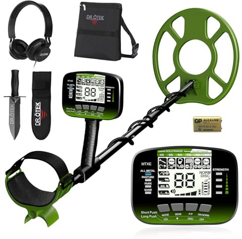 DR.ÖTEK Metal Detector for Adults & Kids Professional, Super Easy to Operate Waterproof Gold Detector, Pinpoint & Terrain Modes, One-Click Quick Matching, High Accuracy, 6 Modes, Lightweight, Green