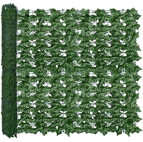 ODTORY Künstlicher Efeu-Sichtschutzzaun, Wandschutz, 101,6 x 40,6 cm, UV-Schutz, grüner Hintergrund, Efeuranke, Hecken, Zaunpaneele für Terrasse, Balkon, Garten, Hinterhof, Innen- und Außenbereich,