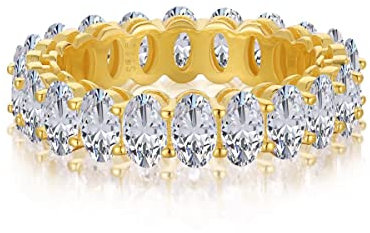 GemKing NE120338-S-G-WH-7 Sterling Silver Cz Rings Silver rings Real 925 Sterling Silver Iced Out Baguette Cubic Zirconia Rings For Women