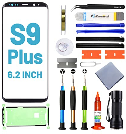 Tpyag Écran avant pour Samsung Galaxy S9 Plus 6,2, kit de réparation avec colle imperméable (pas LCD ni numériseur tactile)