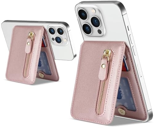 ELTEKER Magnetischer Handy Kartenhalter kompatibel mit MagSafe Wallet mit verstellbarem Stand,Handy Kartenetui MagSafe Wallet für iPhone 15/14/13/12 Series, rosa