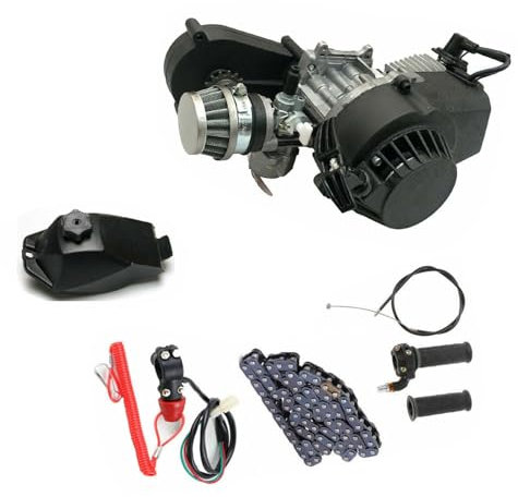 49 CC Moteur 2 Temps Pull Start Moteur, Mini moteur avec Réservoir à essence, Chaîne Engine Motor Kit Pour Pocket Bike, Mini Dirt Bike, ATV ou Scooter