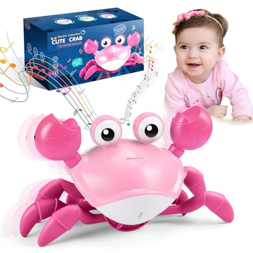 Veopoko Sensory Toys for Babies, Crawling Crab Toy 1 2 3 4 Year Old Girl Gifts 1-4 Year Old Girl Montessori Toys for Babies 6-12 Months Baby Toy 0-6 Months Birthday Gifts for Girls Toddler