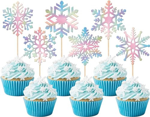 36 Stück Schneeflocke Tortendeko Glitzer Winter Schneeflocke Cupcake Toppers Gefrorene Winter Kuchen Deko für Schneeflocken Weihnachten Baby Shower Kinder Geburtstag Party Buntes