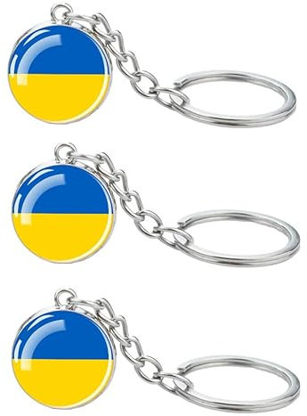 LLBFHH Schlüsselanhänger mit Ukraine-Flagge, cooler Schlüsselanhänger für Autoschlüssel, Edelstahl-Schlüsselanhänger und Schlüsselanhänger, für Heimdekoration, 3 Stück, Ukraine
