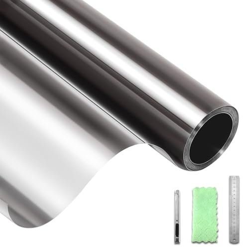 DIFIT Film Fenêtre Anti-Regard Film Miroir pour Fenêtre sans Tain Films Occultant Fenêtre Anti UV Protection Solaire Anti Chaleur Films Électrostatique Vitre Maisons, Bureaux(Gris-Argent,90x200cm)