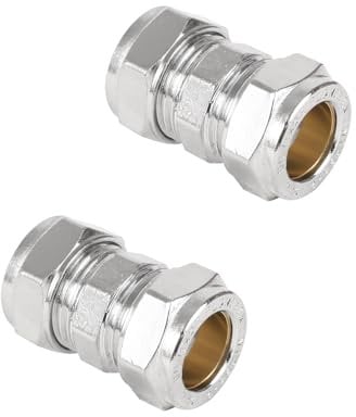 NPH - Connettori dritti a compressione per tubi in rame, 15 mm, cromati, confezione da 2