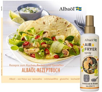 Albaöl - Rezeptbuch Rezepte zum Kochen, Backen und Genießen + Air Fryer Spray, 190 ml Flasche I Geeignet für alle Heißluftfritteusen und andere Kochanforderungen bei Temperaturen bis zu 250°C