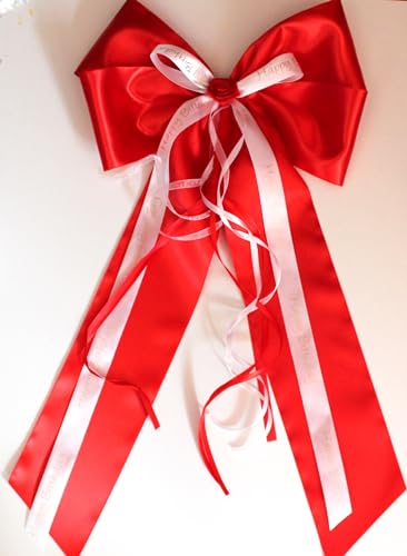 CaPiSo 30 x 50 cm Große Fertigschleife ohne Basteln Satin-Schleife Satinschleife Geburtstag Weihnachtsschleife Schulanfang Schultüte Weihnachten Hochzeit Doppelschleife (Rot mit Happy Birthday)