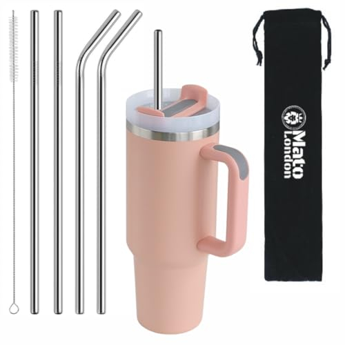 Stanley Cup - Pajitas de repuesto de 40 onzas, acero inoxidable de 10 mm x 315 mm, compatibles con Stanley 2.0 y Quencher, pajitas de metal largas reutilizables con bolsa y cepillo de limpieza