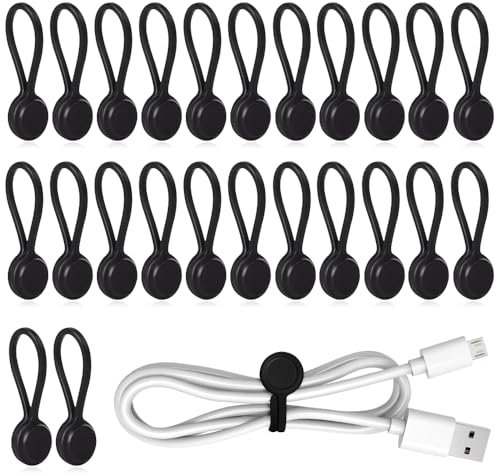mizikuu 24 pezzi Fascette Magnetiche In Silicone, Fascette Magnetiche Multiuso Riutilizzabili Clip Per Cavi Magnetici Organizzatori Per Cavi Per La Gestione e l'Organizzazione Dei Cavi, Nero