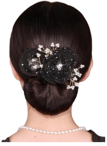 Insstyle Full Star Flower Hair Accessories,2024 New Hand Embroidered Flowers Deft Bun,Deft Bun Hair Twister,Lazy Hair Curler Deft bun Maker, Insstyle Flower Hair Bun Roller (Black)