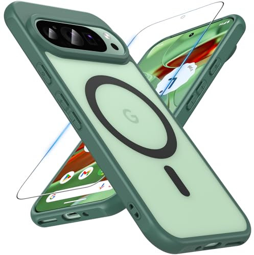OWKEY Google Pixel 9 Pro - Funda magnética con cristal blindado para Magsafe, color verde
