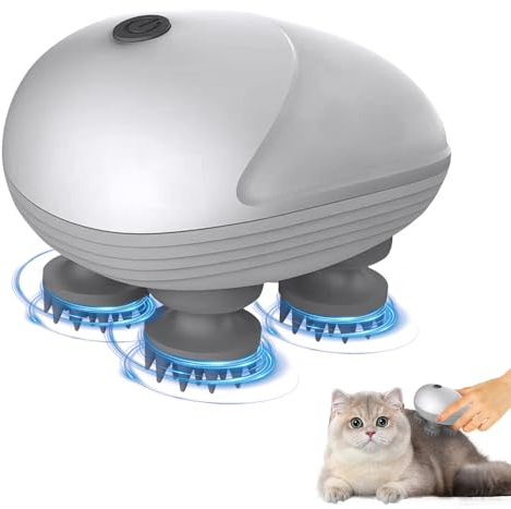 FENGQ Elektrisches Kopfmassagegerät, Tragbar Haustier Massagegerät, IPX7 Wasserdicht Katzen Massagegerät mit 4 Knetköpfen, Kopfmassagegerät Elektrisch für Ganzkörpermassage,HundeköRper,Haarwachstum