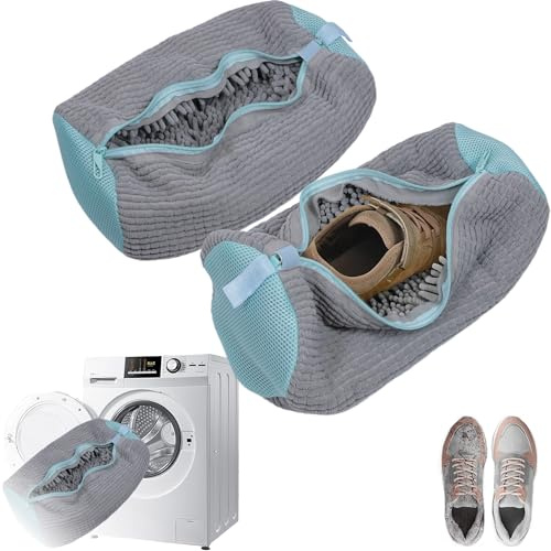FemKey Schuhwaschbeutel Waschmaschine, 2 Stück Schuhwaschbeutel für Waschmaschine mit Noppen Pufferschutz, Wäschesack für Sneaker 39x19cm Schuhbeutel Sportschuhe Shoe Washing Bag (Grau)