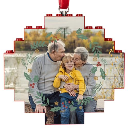 Wanapix | Bola de Navidad Blocks Personalizada | Color Rojo | con Foto | Adorno para Árbol de Navidad formado por Bloques de Juguete | Compatible con los Juegos de Bloques más Populares | Corona