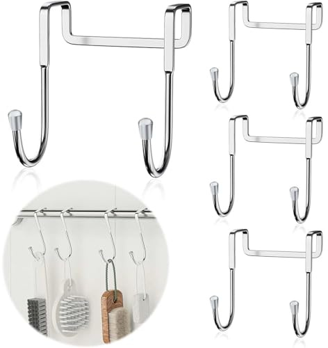 4pcs Stainless Steel Cupboard Hooks - Heavy Duty Narrow Door Hooks, Overdoor Hangers, Bedroom wardrobe