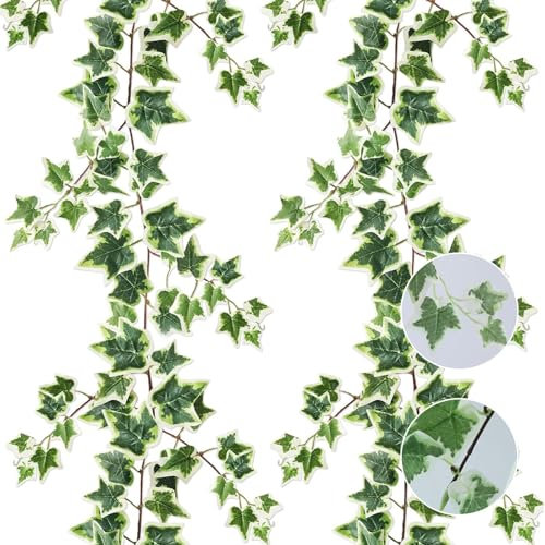 JOZMMZEOOA 180CM Lierre Artificiel 2 Pièces Plantes Artificielles Tombante Interieur Liane Artificielle Guirlande Lierre Artificielles,pour Decoration Chambre Maison Bureau (Blanc Vert)