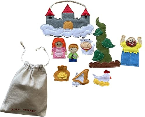 Jack and the Beanstalk Finger Puppets, Handcrafted Fairy Tale Set for Kids' Storytelling and Play