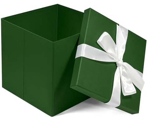 Grün Große Geschenkbox mit Deckel, 25x25x25 CM, Band und Papierschnipsel mit Karte, für Geburtstage, Schulabschlussfeiern, Jubiläen, Weihnachten, Halloween, Valentinstag