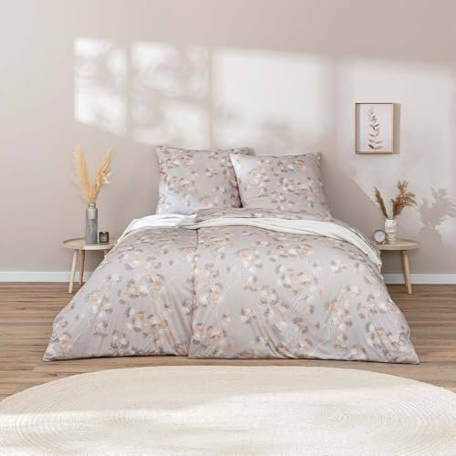 ESTELLA Mako Jersey Bettwäsche 155x220 Rumi Kiesel grau Blätter Äste 6963-800