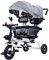 CUSROS Tandem-Trike Dreirad für Kinder 2-8 Jahre, Grau mit Baldachin, Doppelsitz und Glocke, für Vorschule, Spielplatz, Kindertagesstätte, Trolley Trike Tandem Kinderwagen, 98 cm x 55 cm x 118 cm
