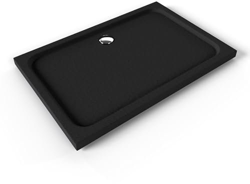 SHIMMER STONE Receveur de douche 80 x 120 cm acrylique Noir effet pierre + bonde et siphon inclus - Salle de bain