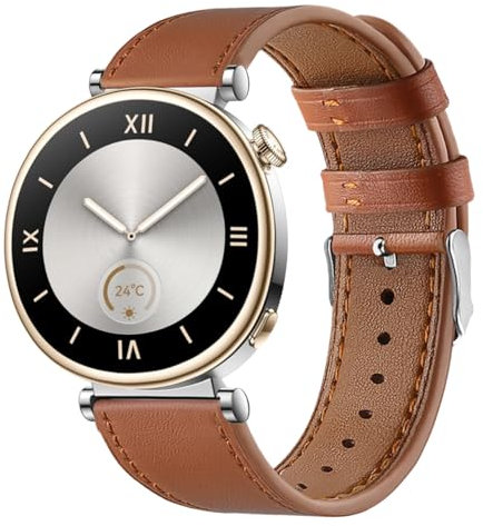 NEMUALL Correa para Huawei Watch GT5/GT4 41mm, Cuero Correa Piel Pulseras de Repuesto para Mujer Hombre, 18mm Banda de Cuero, Marrón